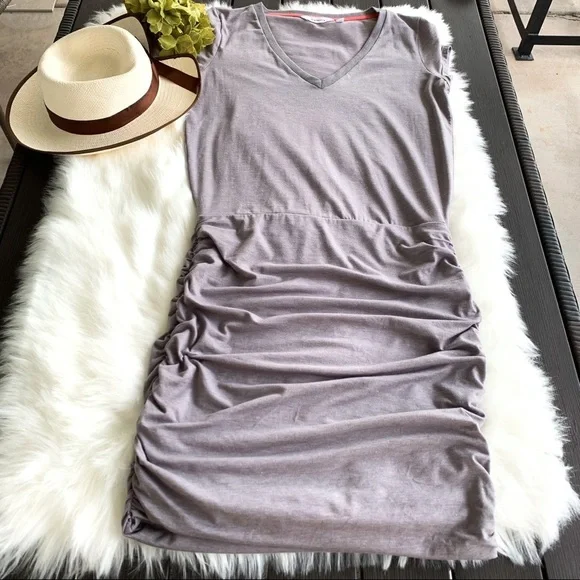 Athleta Womens Gray Ruched Short Sleeve Topanga Dress Size Small - Picture 2 of 11
